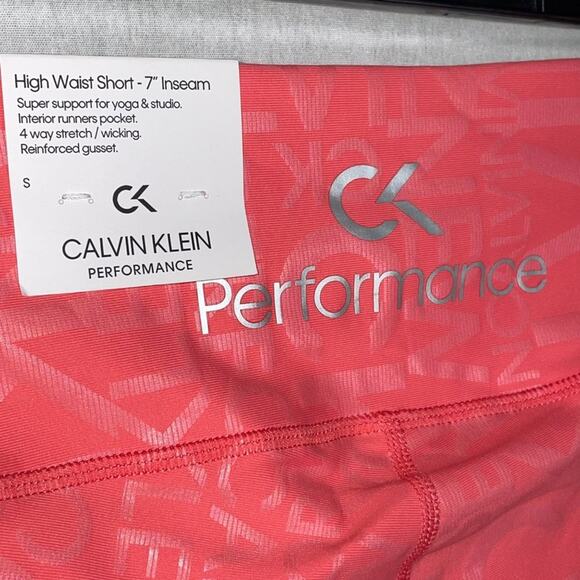 Calvin Klein Print Allover Stretch Ins. 7 Bike Shorts Orange Small - Picture 6 of 8